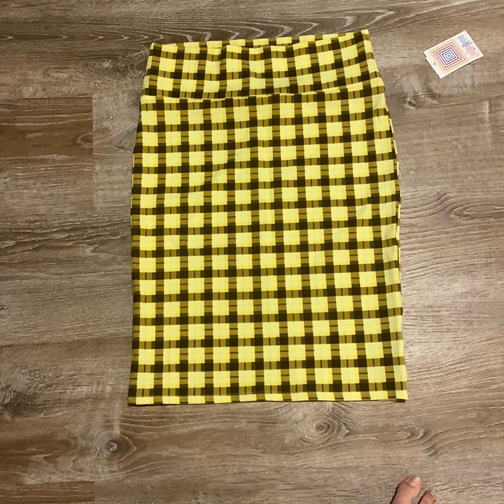 Lularoe women’s large new with tags yellow checker pencil skirt